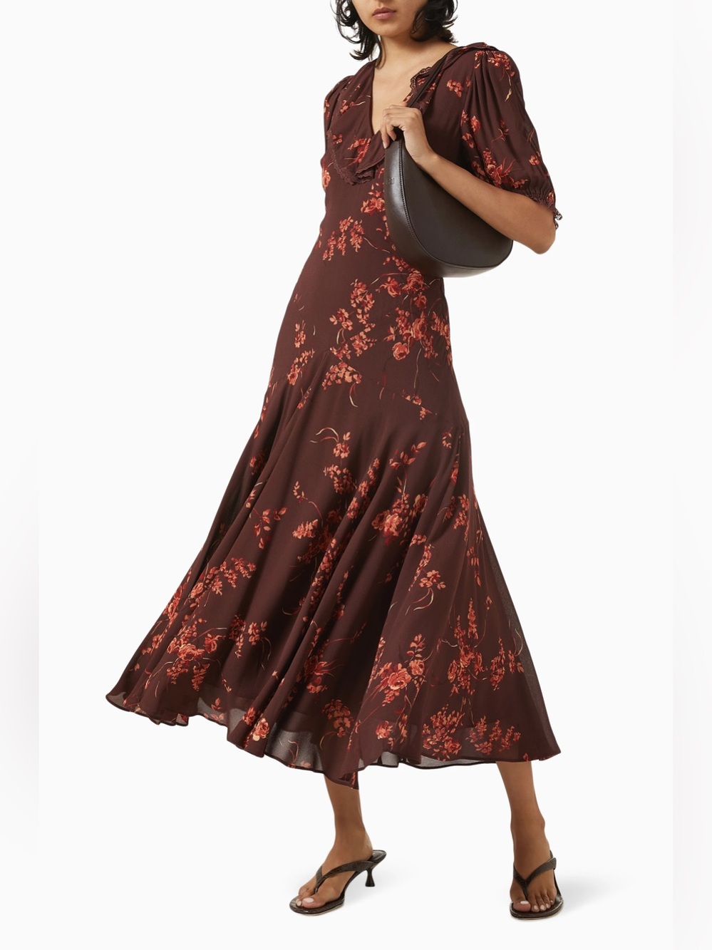 Reformation Evra Dress Lydia Brown Floral Open-Back Maxi Dress NWT 4